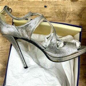 Stuart Wietzman Outnout Silver Mini Glitter Leather Low Platform Sandals